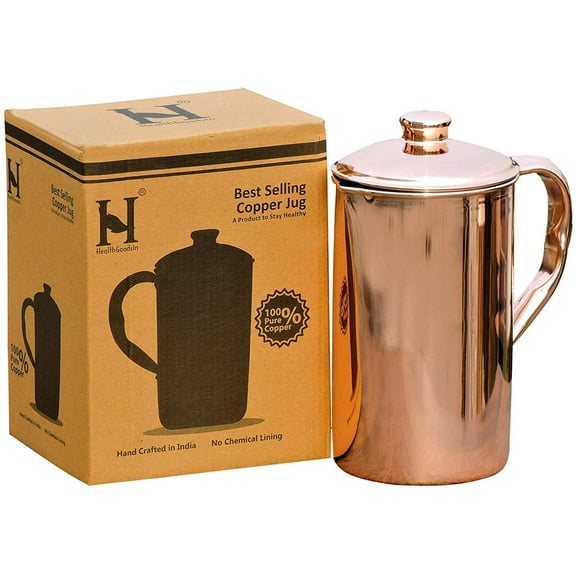 Pure Copper Water Jug for Ayurveda Health Benefits, 1.5 Liter (50.7 Fl Oz) Capacity - HealthGoodsIn