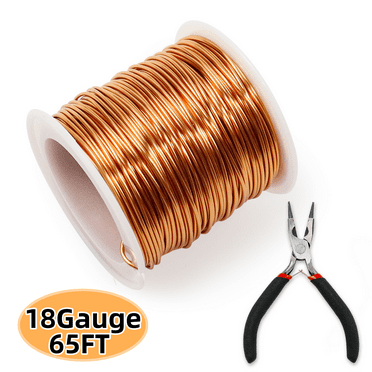 Pure Copper Wire 18 Gauge/1mm Diameter 65FT Copper Wire ​Beading Wire with Plier for Jewelry Making Supplies and Crafting