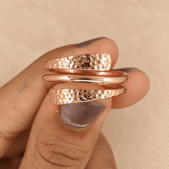 Pure Copper Wrap Ring, Hammered Open Band Ring, Minimalist Adjustable ...