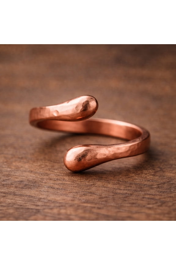 Pure Copper Wrap Ring – Smooth Hammered Minimalist Open Band – Handmade Adjustable Jewelry