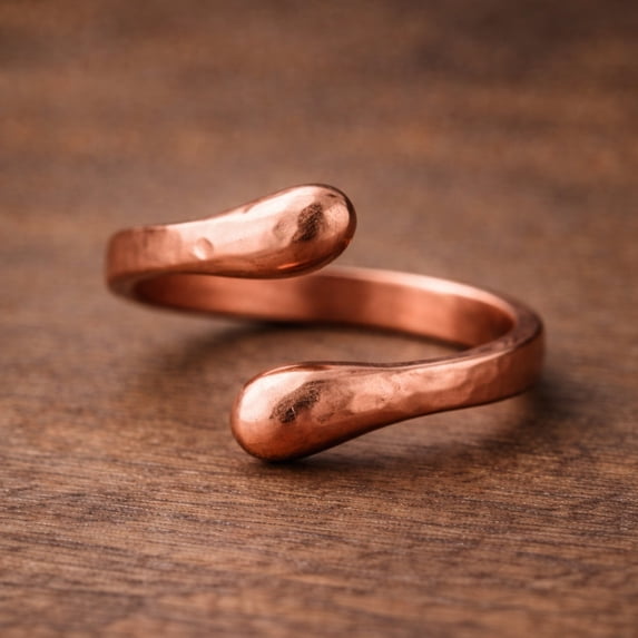 Pure Copper Wrap Ring – Smooth Hammered Minimalist Open Band – Handmade Adjustable Jewelry