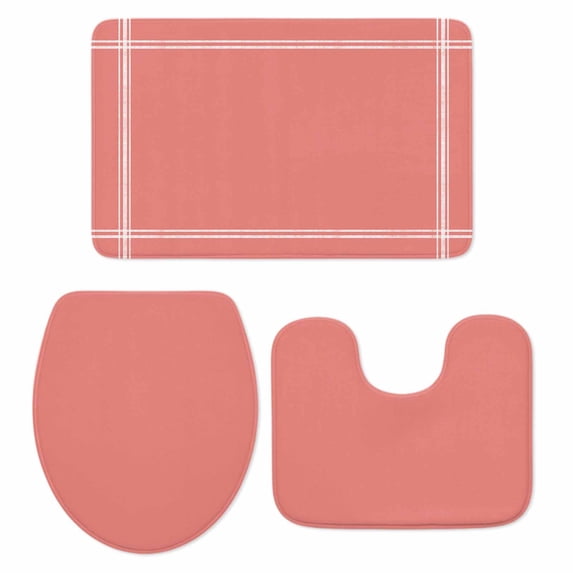 Pure Coral Red Bath Mat 3 Piece Bathroom Rug Set, Simple Solid Color Non Slip Bath Rug Contour Mat and Toilet Lid Cover, Absorbent Shower Mats Soft Bath Rugs and Mats Sets