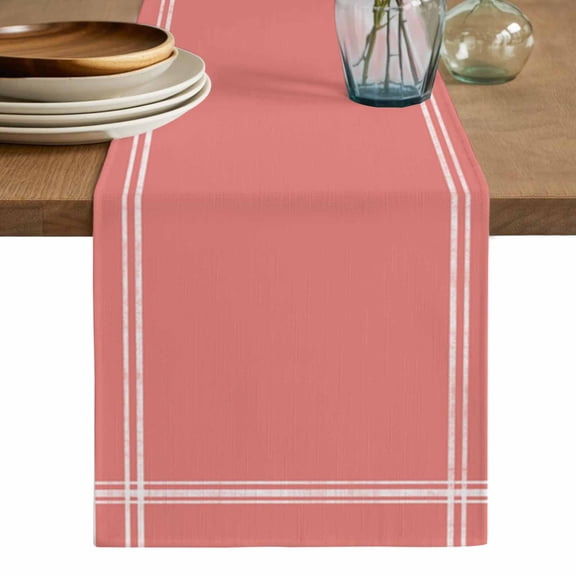 Pure Coral Red Cotton Linen Table Runner for Dining Kitchen, Simple Solid Color Wedding Outdoor Party Tablerunners Decoration, Dresser Scarf Coffee Tablecloth Runners 13x48 Inches