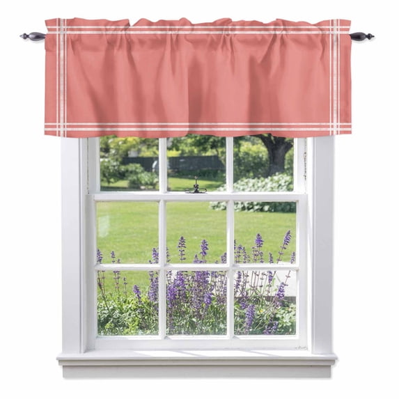 Pure Coral Red Kitchen Curtain Valances for Windows Farmhouse Short Curtains, Simple Solid Color Rod Pocket Valance Curtain for Bedroom Cafe Living Room