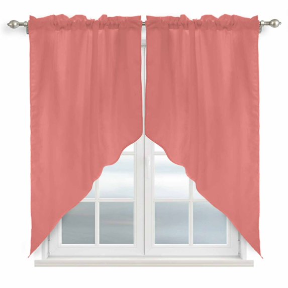 Pure Coral Red Kitchen Window Curtains, Swag Curtains Valance for Bedroom Living Room Bathroom, Simple Solid Color Rod Pocket Window Treatment Curtain Block Drapes 2 Panels 28"x36"