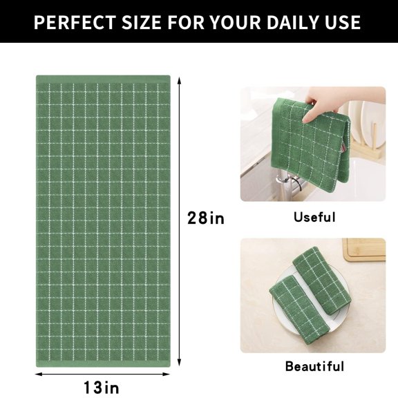 Pure Cotton Absorbent Plaid & Striped Kitchen Towel, Style C Stove grease stain cleaning,cleaning wipes,Cotton textile-light green