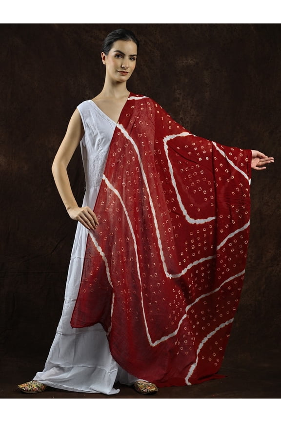 Pure Cotton Bandhani Leheria Tie-Dye Dupatta from Gujarat – Lava falls