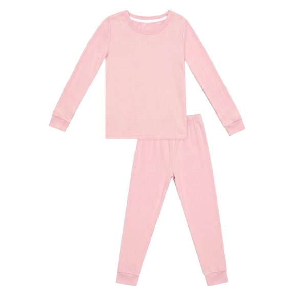 NIPAXO Girls Pajama Set Long Sleeve Crewneck Cotton-Blend Soft Lounge Top and Leggings Solid Color Casual Sleepwear for Girls
