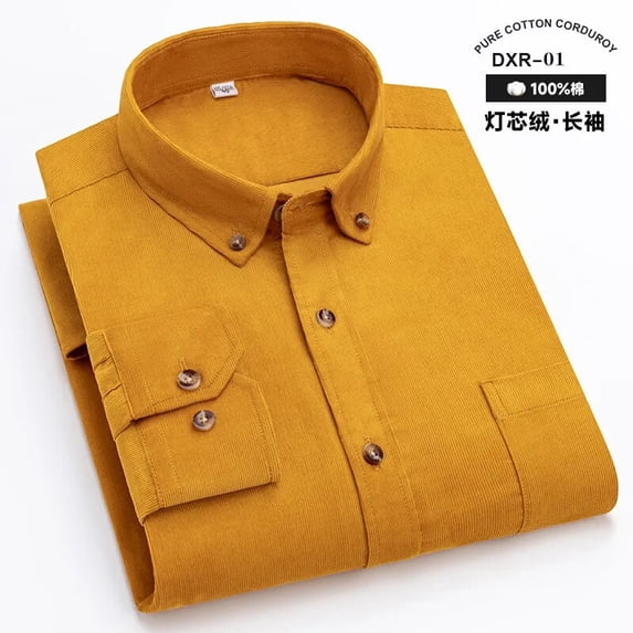 Pure Cotton Corduroy Long-Sleeved Shirt Men's Classic Retro Wear-Resistant Scratch-Resistant Casual Social Men Overalls