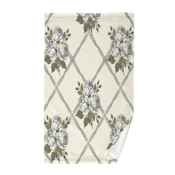 Pure Cotton Face Towel 16 x 28 Inches Soft Absorbent Hand Bath Towel for Facial Cleansing & Daily Wiping Cream Vintage Floral Vector
