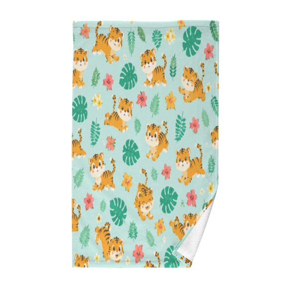 Pure Cotton Face Towel 16 x 28 Inches Soft Absorbent Hand Bath Towel for Facial Cleansing & Daily Wiping Tiger Cub Light Mint