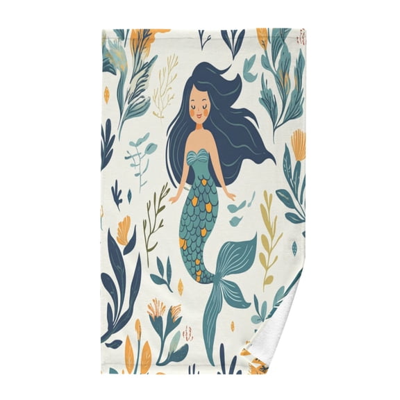 Pure Cotton Face Towel 16x28 Inches Hand Towel Bath Towel Hand Bath Towels Soft Good Water Absorption for Washing Face Wiping Face Beautiful Cartoon Mermaid