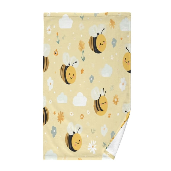 Pure Cotton Face Towel 16x28 Inches Hand Towel Bath Towel Hand Bath Towels Soft Good Water Absorption for Washing Face Wiping Face Smiling Bees Yellow Honeycomb