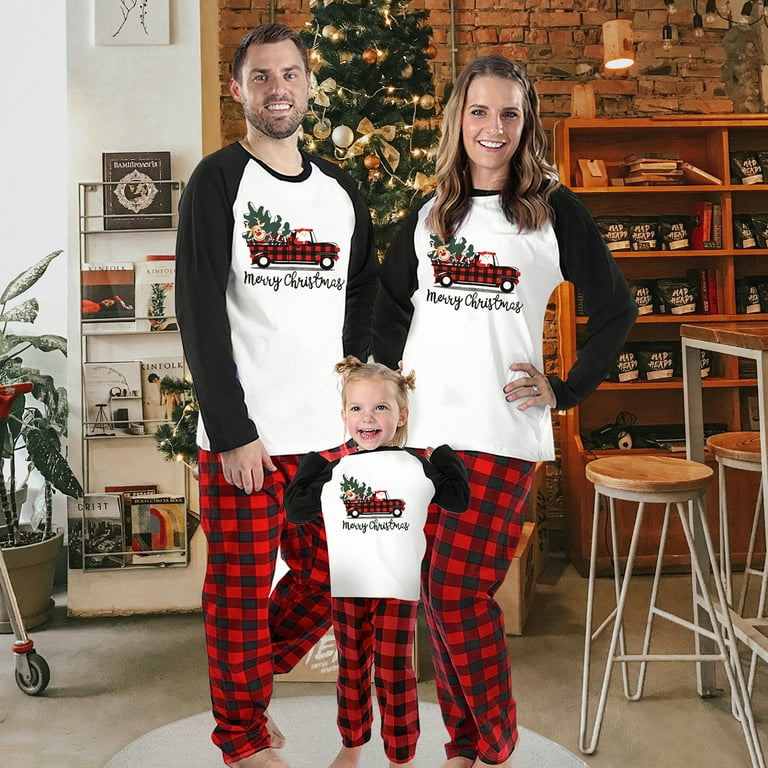 Pure Cotton Family Christmas Pajamas Matching Sets Truck Xmas Matching Pjs for Adults Kids Holiday Home Xmas Family Sleepwear Set Walmart