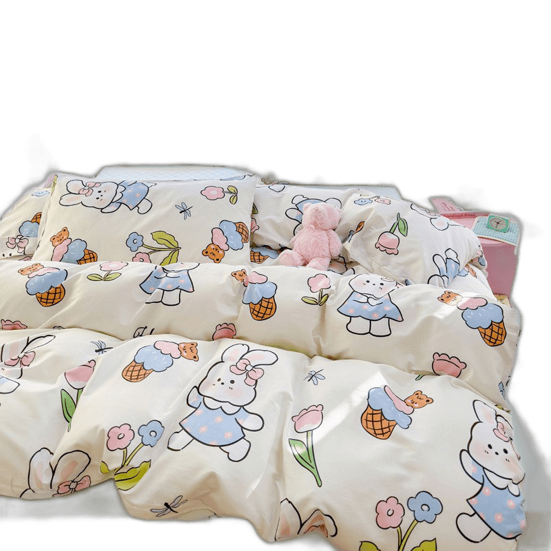 Pure Cotton FourPiece Set Pure Cotton Small Fresh Quilt Cover Bed Sheet Dormitory ThreePiece