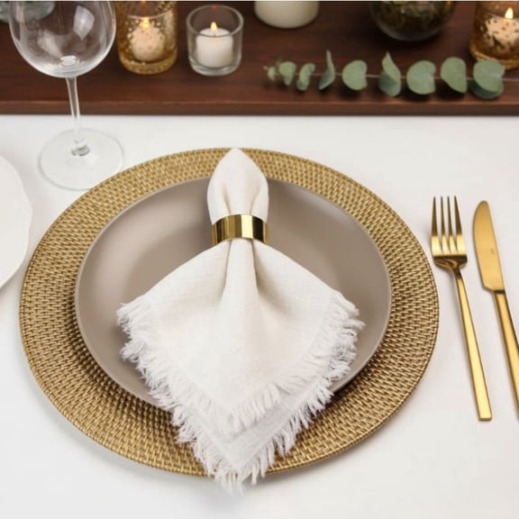 Pure Cotton Frayed Edge Napkins with Tassels (6-Pack) - Elegant Table Napkins for Wedding Receptions & Party Gatherings