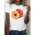thumbnail image 1 of [Pure Cotton Hibiscus T-shirt, Comfort Fit] Detailed hibiscus flowers pure cotton women's T-shirt, Comfort Fit, Casual Sporty Tee, Summer Gifts, 1 of 6