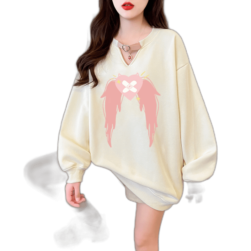 Pure Cotton Hollow V-Neck Design Cartoon Sweatshirt For Women In Spring ...