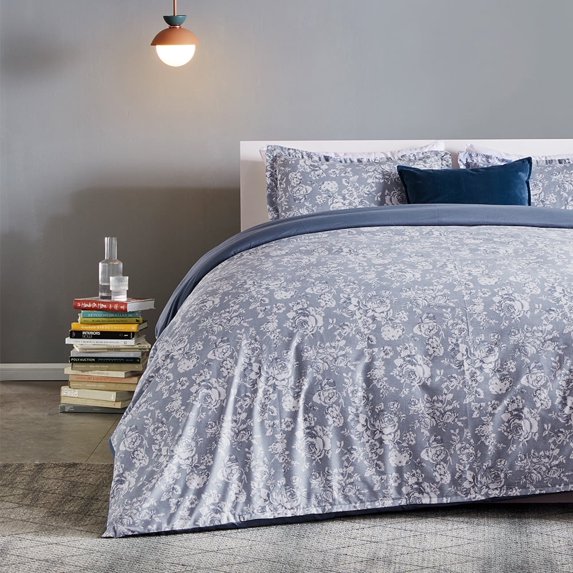 Sleep Zone Floral Duvet Cover Set, Ultra Soft Microfiber Bedding with Designer Print, Wrinkle-Resistant (Elegant Peony Blue, 90 x 90 inch, 3 Pieces)