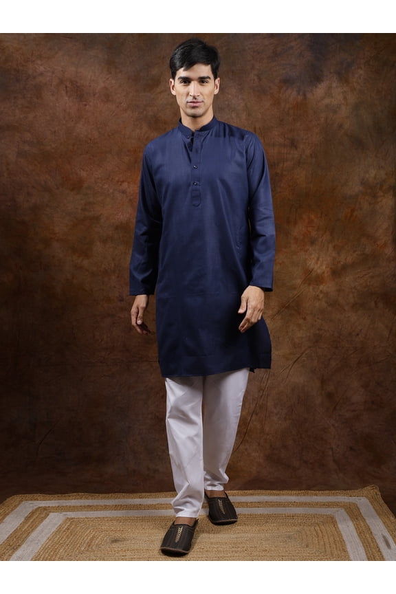 Pure Cotton Plain Casual Kurta with Elastic Waist White Pajama Blueprint