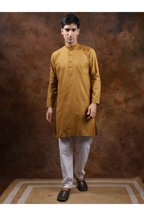 Pure Cotton Plain Casual Kurta with Elastic Waist White Pajama Wood Thrush