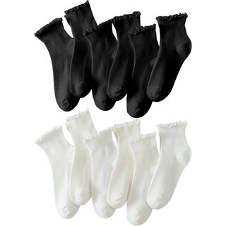 Pure Cotton Ruffle Ankle Socks for Women (12 Pairs) - Cute Bow Design, Casual Low Cut Liner Socks