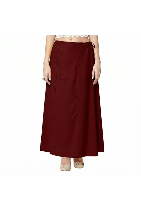 Pure Cotton Saree Petticoat for Women Soft, Comfortable & Adjustable Drawstring Waist(Maroon)