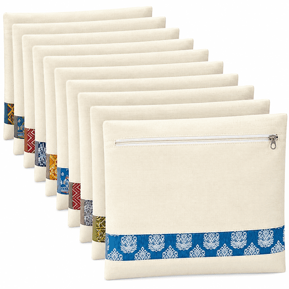 Pure Cotton Saree Storage Bags with Zipper & Clear Window, 16x14 Inch Large Wardrobe Organizer Covers, Set of 10