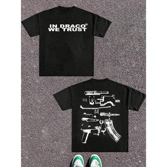 Pure Cotton T-Shirt) Men's Summer Round Neck Short Sleeved Casual Pure Cotton Print IN DRACO WE TRUST