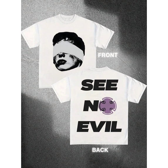 Pure Cotton T-Shirt) Men's Summer Round Neck Short Sleeved Casual Pure Cotton Print SEE NO EVIL