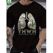 [Pure Cotton T-shirt] Pure Cotton Mens T-shirt | Summer Trend YHWH Lung Organ Forest Letter Pattern Print, Outdoor Wear Fashion