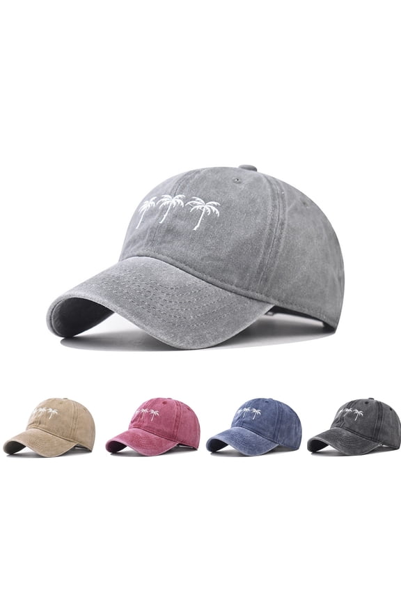 Pure Cotton Washed Embroidered Coconut Tree Baseball Cap for Men Women Outdoor Hat