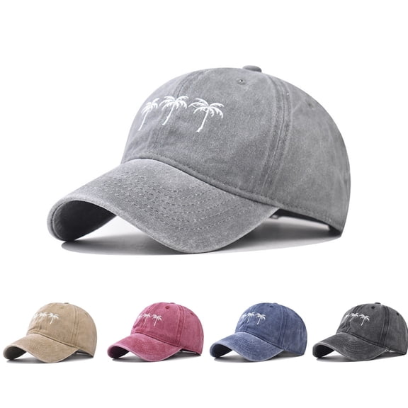 Pure Cotton Washed Embroidered Coconut Tree Baseball Cap for Men Women Outdoor Hat