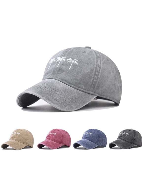 Pure Cotton Washed Embroidered Coconut Tree Baseball Cap for Men Women Outdoor Hat
