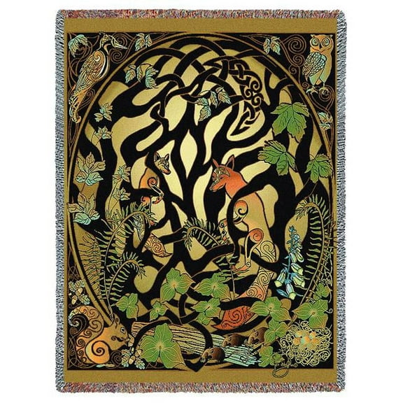 Pure Country Weavers Woodland Fox and Forest Animals Blanket by Jen Delyth - Celtic Tapestry Throw Woven from Cotton - Made in the USA (72x54)