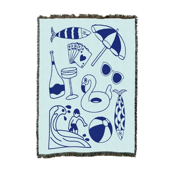 Pure Country Weavers Beach Life Blue Medium Tapestry Throw Woven from Cotton - Made in The USA (50x60)