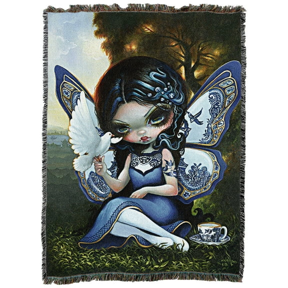 Pure Country Weavers Blue Willow Fairy Large Tapestry Throw Woven from Cotton - Made in The USA (72x54)