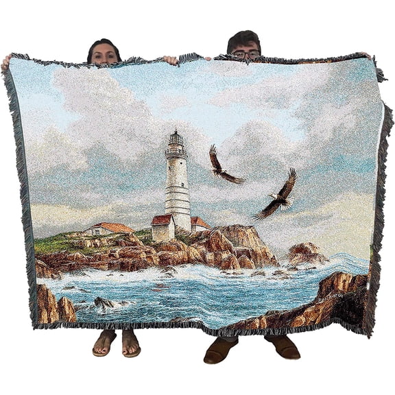Pure Country Weavers Boston Lighthouse Blanket by Rudi Reichardt - Massachusetts Coastal Ocean Gift Tapestry Throw Woven from Cotton - Made in The USA (72x54)