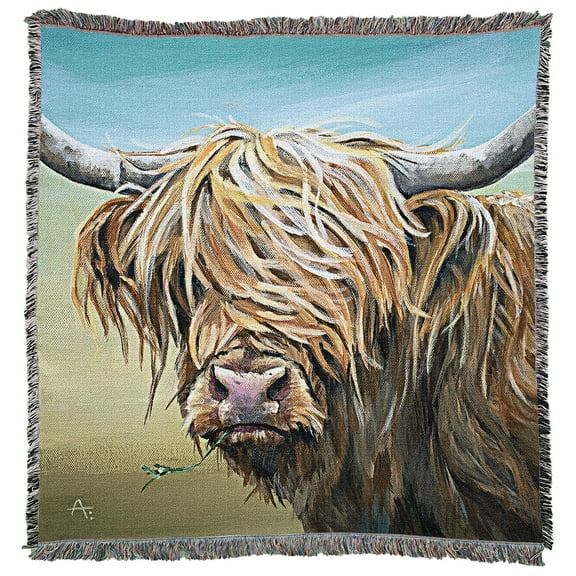 Pure Country Weavers Cow Long Hair Dont Care Blanket Cotton Tapestry Throw - Made in The USA - 62" x 62"