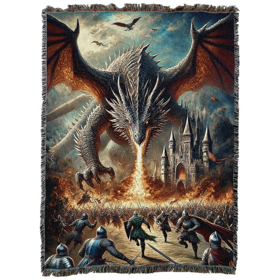 Pure Country Weavers Dragon of the End Blanket - Fantasy Cotton Tapestry Throw - Made in The USA - 72" x 54"