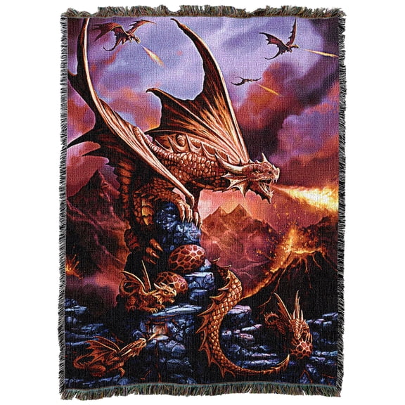 Pure Country Weavers Fire Dragon Blanket by Anne Stokes - Fantasy Cotton Tapestry Throw - Made in The USA - 72" x 54"