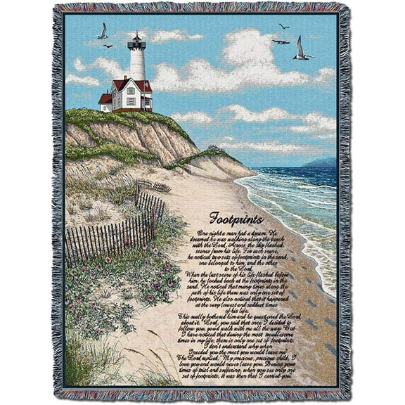 Pure Country Weavers  Footprints in The Sand 2 Blanket XL - Religious Gift Tapestry Throw Woven from Cotton - Made in The USA (82x62)