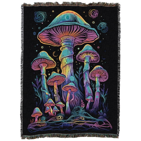 Pure Country Weavers Glowing Mushrooms Blanket Tapestry Throw Woven from Cotton - Made in The USA (72x54)