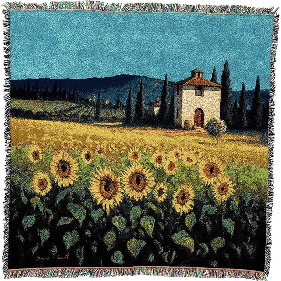Pure Country Weavers Golden Sunflower Blanket by David Short - Gift Garden Floral Lap Square Tapestry Throw Woven from Cotton - Made in The USA (54x54)