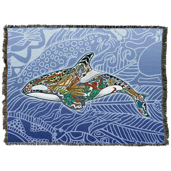 Pure Country Weavers Granny Orca Blanket Animal Spirits Totem by Sue Coccia Tapestry Throw Woven from Cotton - Made in The USA (72x54)
