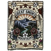 Pure Country Weavers Great Smokey Mtns National Park Tattoo Style Blanket Tapestry Throw Woven from Cotton - Made in The USA (72x54)