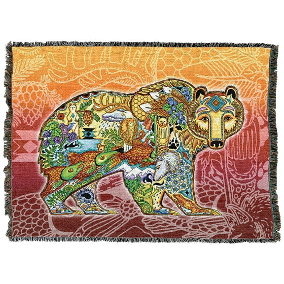 Pure Country Weavers Grizzly Bear Animal Spirits Totem - Sue Coccia Blanket Throw Woven from Cotton - Made in The USA (54x72)