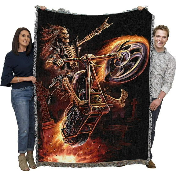 Pure Country Weavers Hell Rider Skeleton Woven Blanket by Anne Stokes - Fantasy Gift Cotton Tapestry Throw - Made in The USA - 72" x 54"