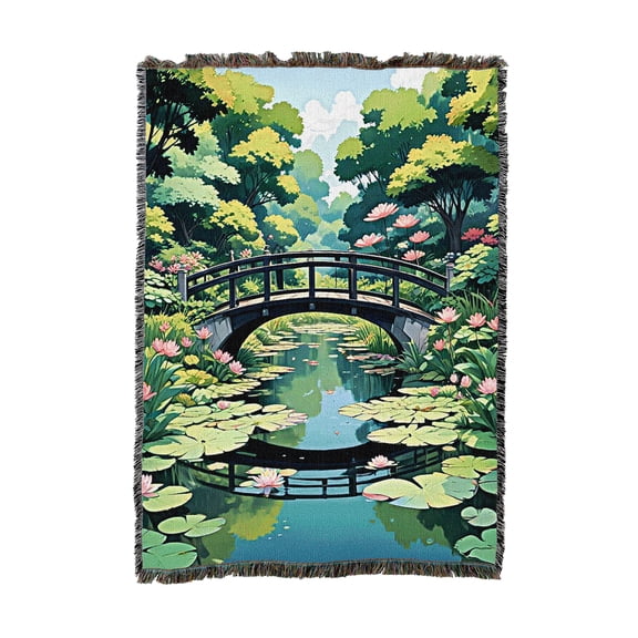 Pure Country Weavers Lilly Pond Tapestry Throw Blanket Woven from Cotton - Made in The USA (54x62)