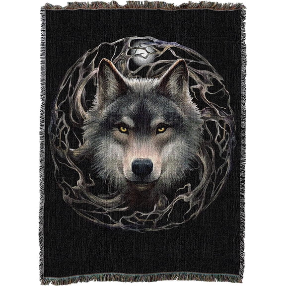 Pure Country Weavers Night Forest Wolf Woven Blanket by - Fantasy Gift Cotton Tapestry Throw - Made in The USA - 82" x 62"